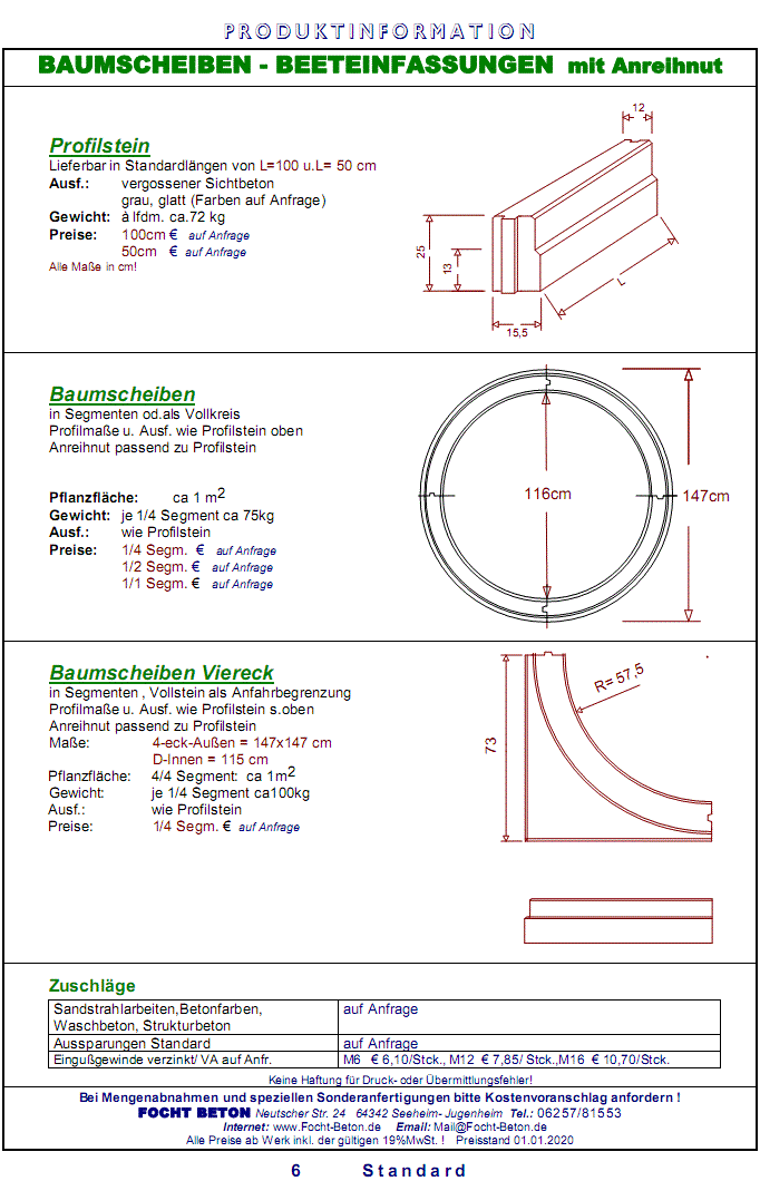 Baumscheibe / Profilstein mit Anreihnut Beton mit Preis