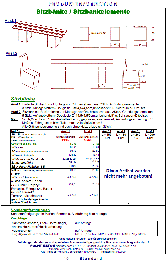 Sitzbank Fertigteile Zeichnung Preis