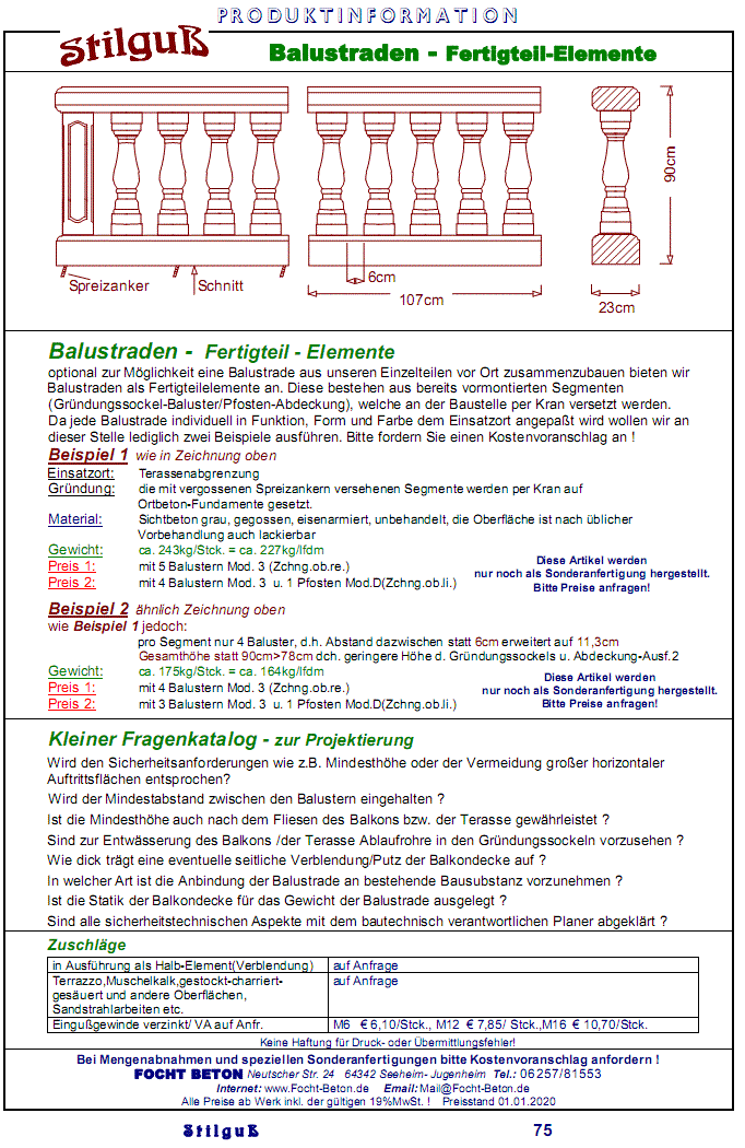 Balustraden Fertigteile Zeichnung Planung Projektierung Fragen