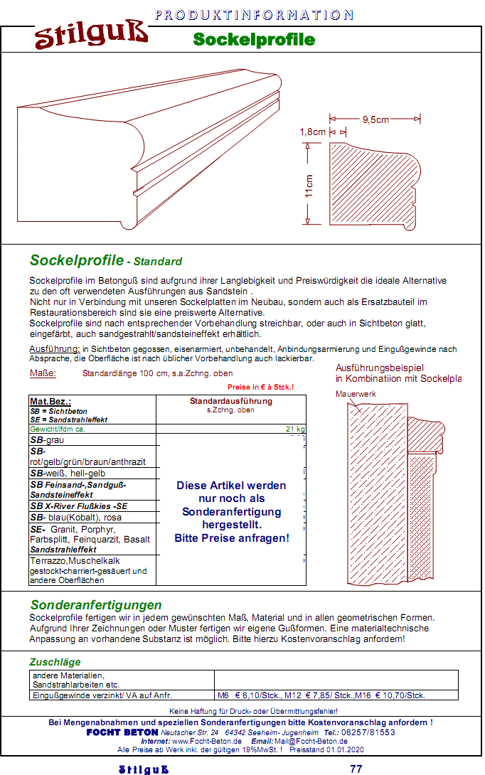 Gesimsprofil Sockel profil Preis Zeichnung Sanierung 