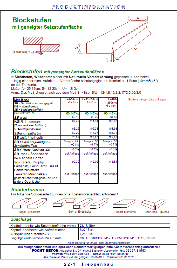 Blockstufe Hinterschneidung Sichtbeton Waschbeton Preise