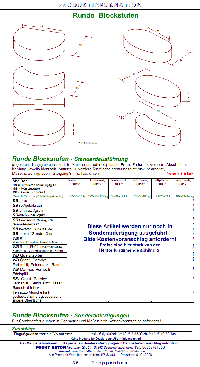 Blockstufe rund elliptisch Preise