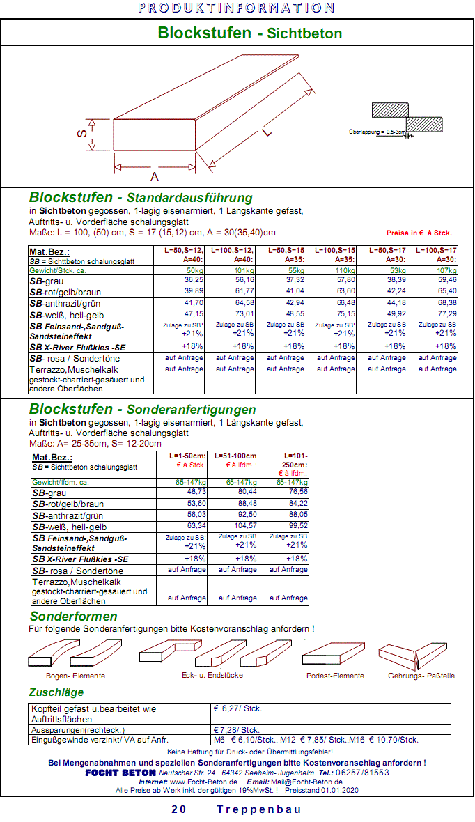 Blockstufen Sichtbeton Preisliste