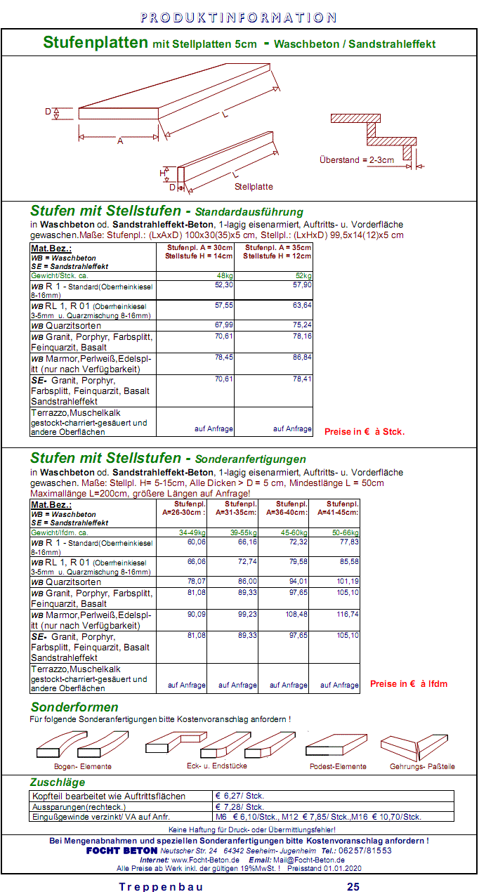 Stufen / Setzstufen / Stellplatten Waschbeton / Sandstrahleffekt in Maßanfertigung